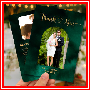 Smaragdgrüne und goldene Foto-Hochzeit Dankeskarte