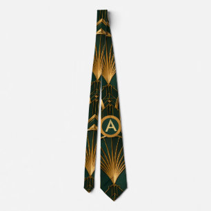 Smaragdgrüne und goldene Gatsby-Art-Deco-Krawatte Krawatte
