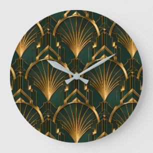 Smaragdgrüne und goldene Luxus-Art-Deco-Wanduhr Große Wanduhr