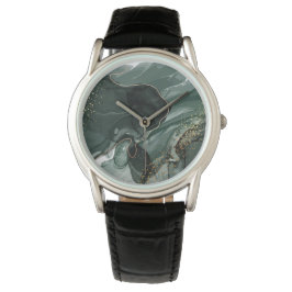 Smaragdgrüne und goldene Marmorplatte, Marmorhinte Armbanduhr