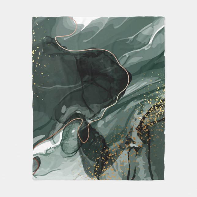 Smaragdgrüne und goldene Marmorplatte, Marmorhinte Fleecedecke (Vorderseite)