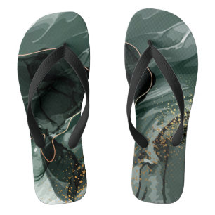 Smaragdgrüne und goldene Marmorplatte, Marmorhinte Flip Flops