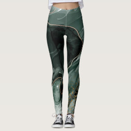 Smaragdgrüne und goldene Marmorplatte, Marmorhinte Leggings