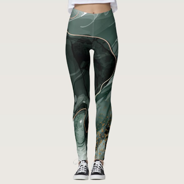 Smaragdgrüne und goldene Marmorplatte, Marmorhinte Leggings (Vorderseite)
