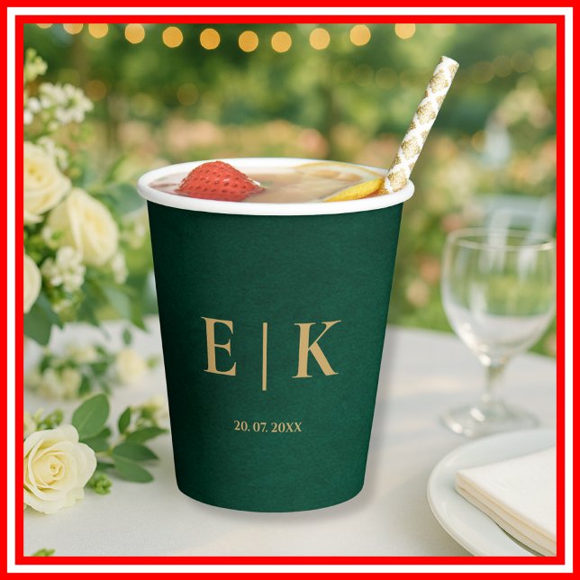 Smaragdgrüne und goldene Monogramm-Hochzeit Pappbecher (Von Creator hochgeladen)