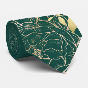 Smaragdgrüne und goldene Pfingstrose Moderne Flora Krawatte