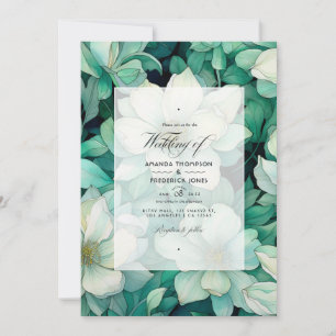 Smaragdgrüne und silberne florale Hochzeit Einladung