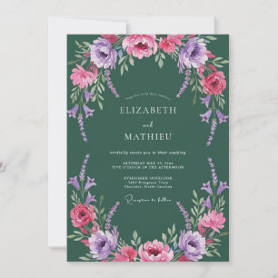 Smaragdgrüne üppige florale romantische Hochzeit Einladung