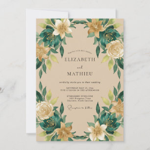 Smaragdgrüne verfeinerte botanische Hochzeit Einladung