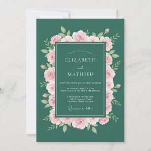 Smaragdgrüne verfeinerte Rosenhochzeit Einladung