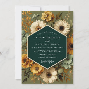 Smaragdgrüne Vintage-Flora-Hochzeit Einladung