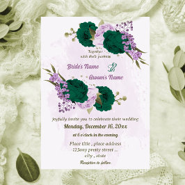smaragdgrüne violette Blumen botanische Hochzeit Einladung