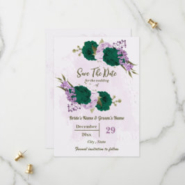 smaragdgrüne violette Blumen botanische Hochzeit Save The Date
