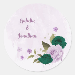 Smaragdgrüne, violette Blumen Hochzeit Runder Aufkleber