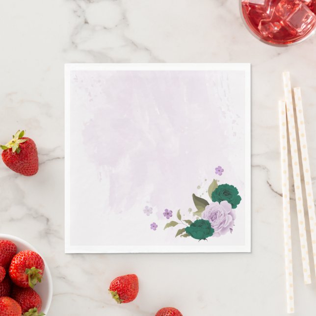 Smaragdgrüne, violette Blumen Hochzeit Serviette (Beispiel)