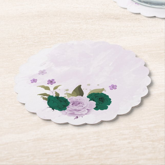 Smaragdgrüne, violette Blumen Hochzeit Untersetzer (angewinkelt)