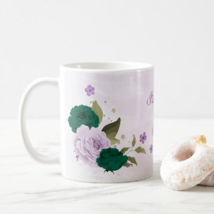 Smaragdgrüne violette Blumen Kaffeetasse