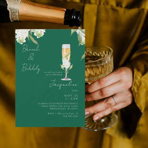 Smaragdgrüne Weiße Hortensien Brunch & Bubbly Einladung