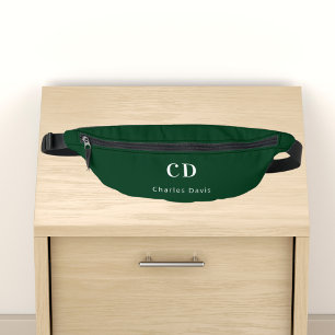 Smaragdgrüne, weiße Monogramm-Initialen Bauchtasche