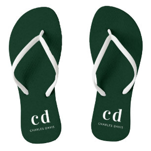 Smaragdgrüne, weiße Monogramm-Initialen Flip Flops