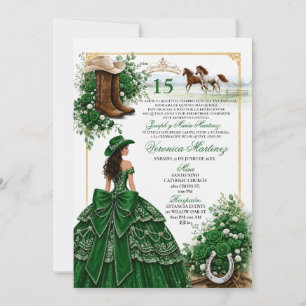 Smaragdgrüne westliche Quinceañera Grüne Cowgirl Einladung