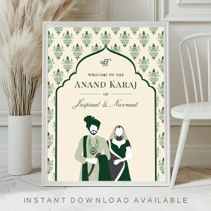 Smaragdgrüner Anand Karaj Sikh Hochzeits Willkomme Poster