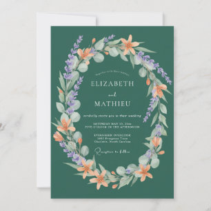 Smaragdgrüner Blumenkranz Romantische Hochzeit Einladung