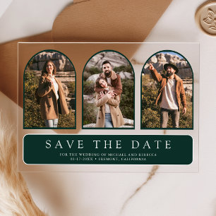 Smaragdgrüner Bogen 3 Foto Hochzeit Save the Date Acryleinladungen