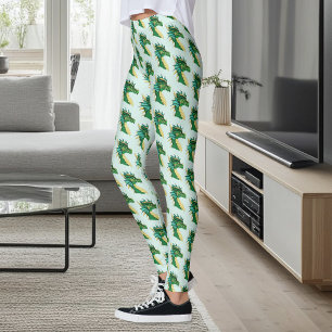 Smaragdgrüner Drachenporträtkopf Fantasy Leggings