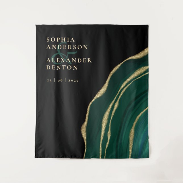 Smaragdgrüner Edelstein Schwarze Hochzeit Wandteppich (Vorderseite)