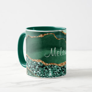 Smaragdgrüner Gold Glitter Marmor individuell Name Tasse