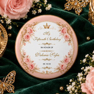 Smaragdgrüner Gold Schmetterling Quinceañera 15. Button