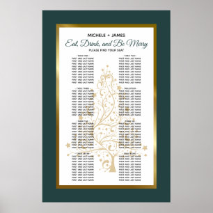 Smaragdgrüner Gold-Winterhochzeit-Sitzplan Poster