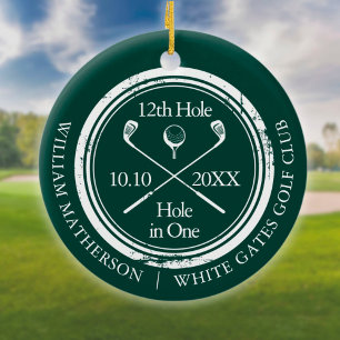 Smaragdgrüner Golf-Loch-in-Eins-Retro-Personalisie Keramik Ornament