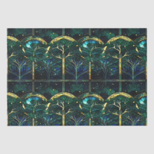 Smaragdgrüner Himmelbaum-Buntglas-Muster Seidenpapier