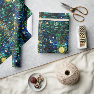 Smaragdgrüner Himmlischer Baum Buntglas Muster Geschenkpapier
