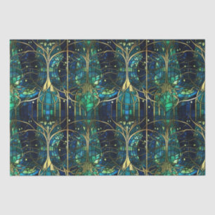 Smaragdgrüner Himmlischer Baum Buntglas Muster Seidenpapier