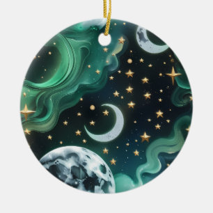 Smaragdgrüner himmlischer Mondphasen-Schmuck Keramik Ornament