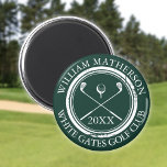 Smaragdgrüner Name und Clubname Datum Magnet<br><div class="desc">Mit einem altertümlichen Briefmarke-Effekt klassisches Retro-Design,  personalisieren Sie den Namen des Golfers,  den Golfclub und das Datum zu einem großen Sake für alle Golfer. Entwickelt von Thisisnotme©</div>