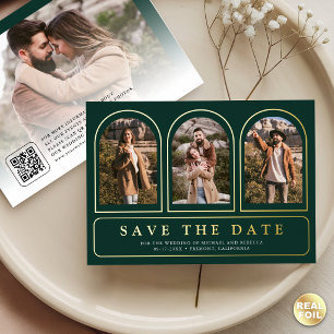 Smaragdgrüner QR-Code für Fotos Hochzeit Termin vo Folieneinladung
