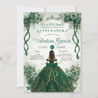 Smaragdgrüner Schleifenbogen Quinceañera Geburtsta Einladung