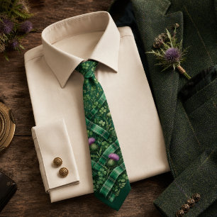 Smaragdgrüner Tartan-Karo-Irische Distel Krawatte
