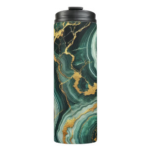 Smaragdgrüner und goldener Marmor-Look glamouröse  Thermosbecher