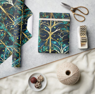 Smaragdgrüner Wald Faux-Buntglas-Muster Geschenkpapier