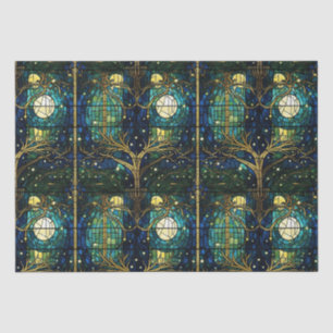 Smaragdgrüner Wald Faux-Buntglas-Muster Seidenpapier