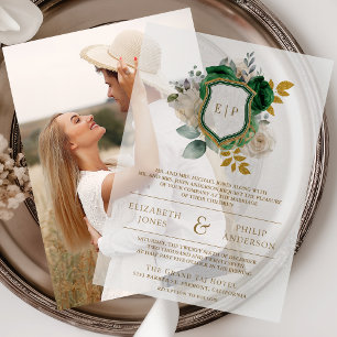 Smaragdgrünes florales Wappen-Monogramm Hochzeit