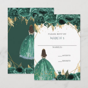 Smaragdgrünes Gold-Blumen-Prinzessin-Quinceanera RSVP Karte