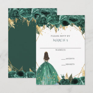Smaragdgrünes Gold-Blumen-Prinzessin-Quinceanera RSVP Karte