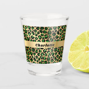 Smaragdgrünes Gold-Leoparden-Gepard-Muster Name Schnapsglas