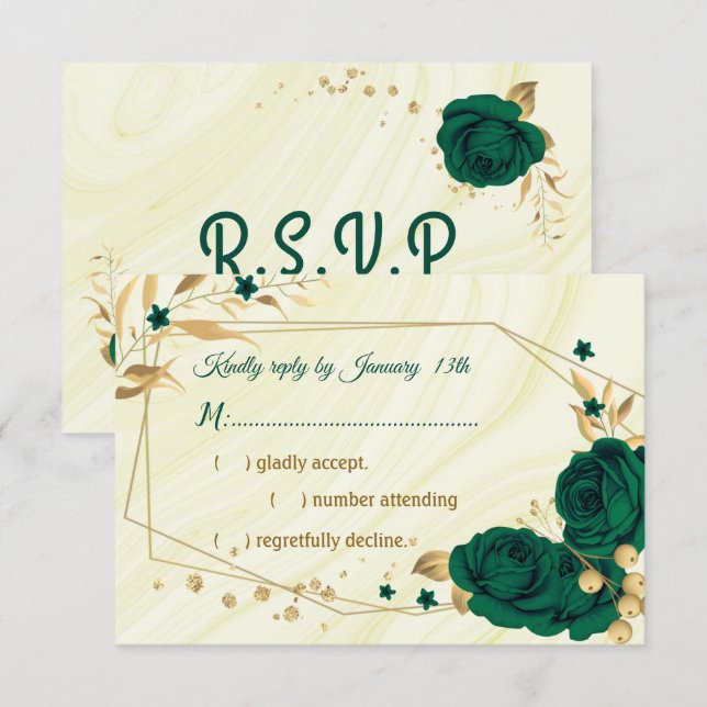 smaragdgrünes goldfarbenes Marmor geometrisch RSVP Karte (Vorne/Hinten)